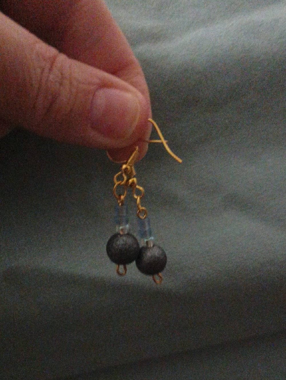 Gold-Accented Blue Bead Drop Earrings - Women Jewelry